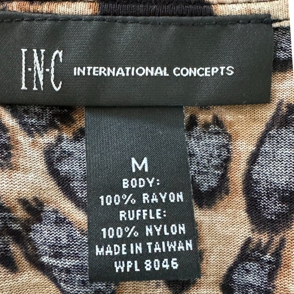 INC International Concepts Blouse Top Womens Animal Print Ruched Ruffle Sz M - Picture 6 of 7
